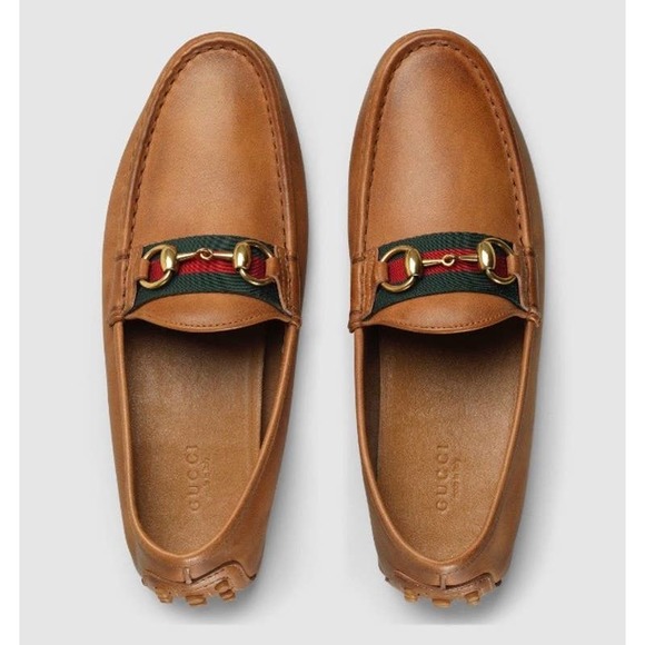Gucci Web Horsebit Leather Driver Moccasins in Brown - Picture 6 of 16